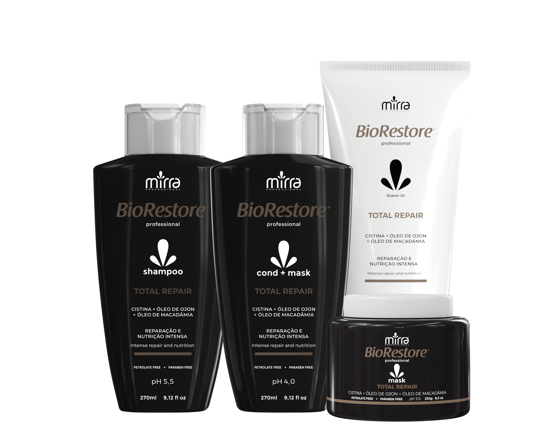 Mirra Kit Total Repair Shampoo 270ml + Condicionador 270ml + Mascara 250g + Leave-In 180ml